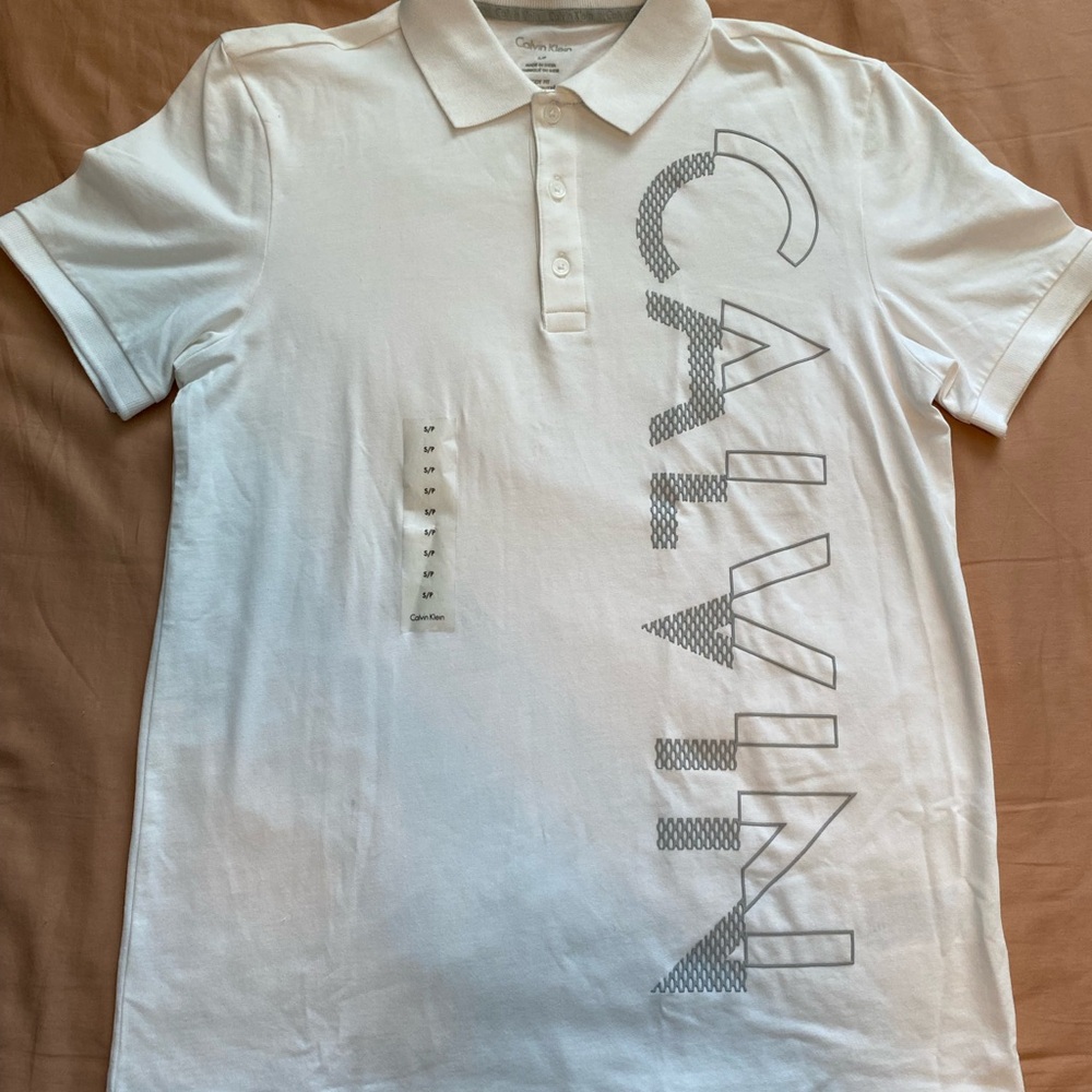 Calvin Klein White Polo Shirt Size S